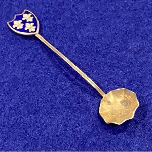 Vintage Sterling Blue & White Enamel 3 Fleur De Lis Spoon 4.10gr